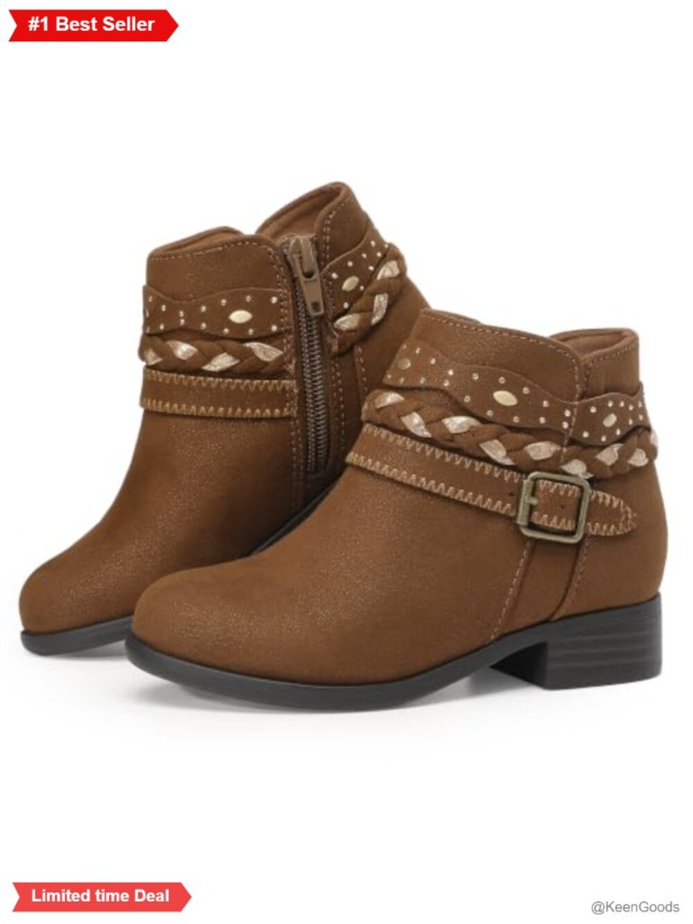 Girls Faux Suede Ankle Boots Low Heel Side Zipper Casual Booties